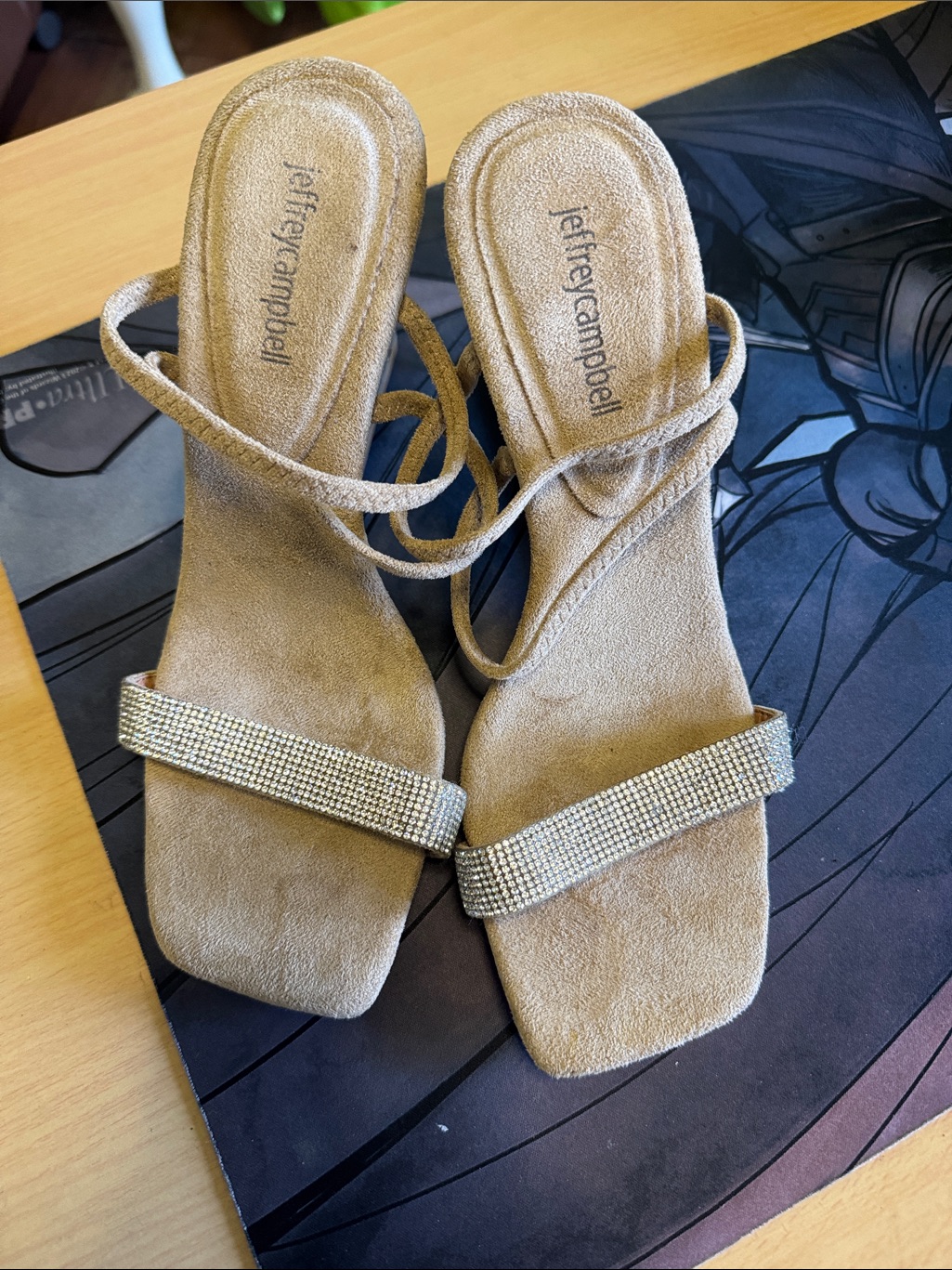 Jeffrey Campbell Beige Suede Rhinestone Strap Heels